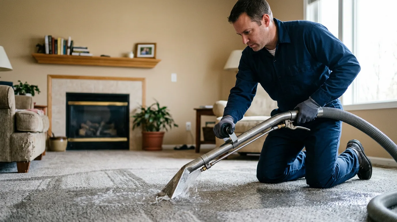 Water damage restoration technician working near Decatur, AL